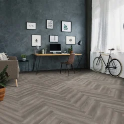 Kraus Herringbone Luxury Vinyl Floor Tile Sample - Harpsden Grey